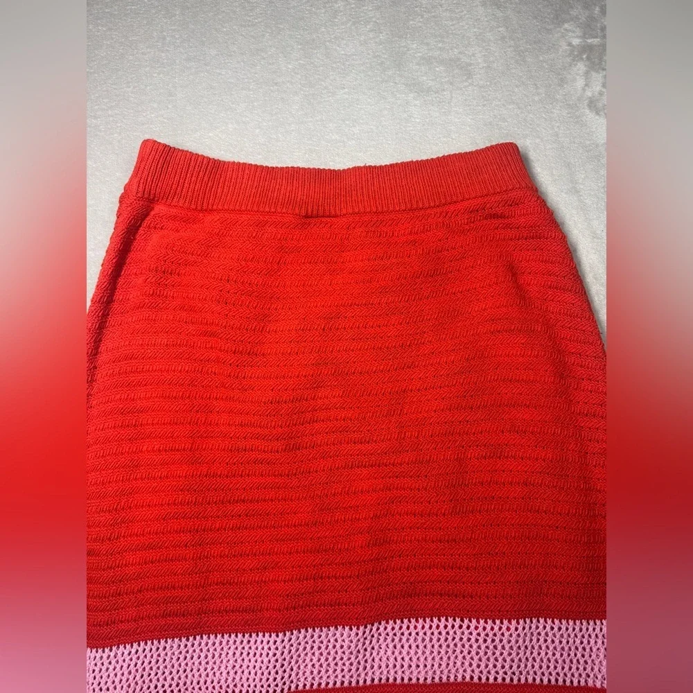 Scoop Crochet Scalloped Hem Red Pink Striped A Line Pull On Midi Skirt Large - Picture 13 of 16